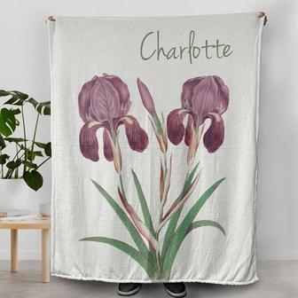 Purple Orchids Blanket, Fleece Blanket with Custom Name, Personalized Orchid Lover Gifts, Home Floral Decor, Flower Garden House Decorations - Thegiftio UK