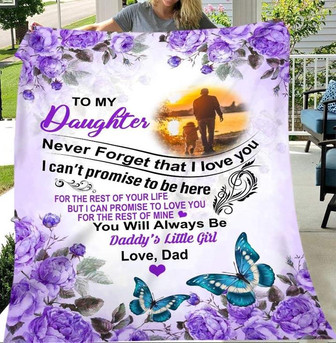 Purple Roses Butterfly To My Daughter Never Forget That I Love You You Will Always Be Daddy's Little Girl Fleece Blanket - Thegiftio UK