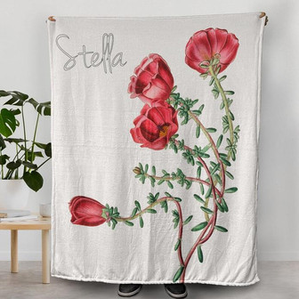 Purslane Flower Printed Blanket, Custom Name Blankets For Wife, Gifts for Half Christmas, Special Occasion Gifts, Gift for Modern Home Decor - Thegiftio UK
