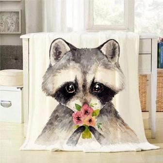 Raccoon Throw Blanket Watercolor Cute Baby Raccoon with Flowers for Baby Toddler - Thegiftio UK