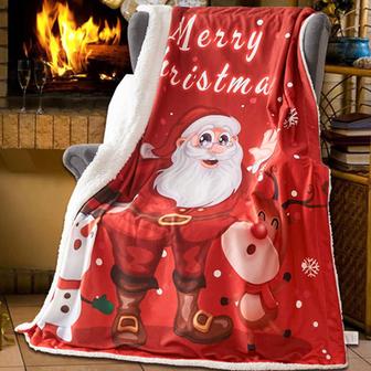 Red Xmas Santa Blanket, Christmas Snowman Reindeer Throw Blanket Cozy Soft Bed Fleece Blanket for New Year Gifts - Thegiftio UK