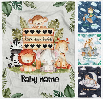 Safari Blanket, Personalized Baby Blanket, Safari Nursery Theme, Newborn Blanket - Thegiftio