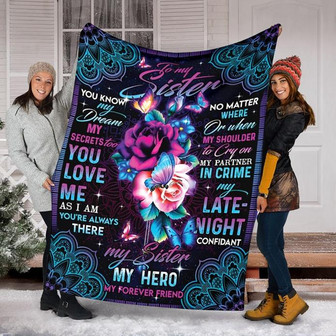 To My Sister My Hero My Forever Friend Purple Rose Mandala Blanket Gift For Sister Home Decor Bedding Couch Sofa Soft - Thegiftio UK