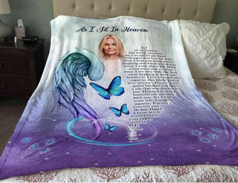 As I Sit In Heaven Memorial Blanket For Loss Of Mother, Angel Wings Grief Poem Condolence Gift, Butterfly Blanket In Memory Photo Gifts - Thegiftio UK