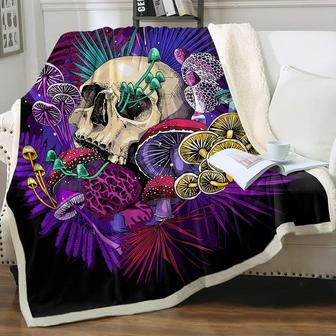Skull Blanket Trippy Mushroom Blanket Sugar Skull Hippie Fleece Couch Throw Blanket - Thegiftio UK
