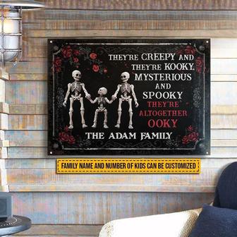 Skull Skeleton Family Halloween Creepy Kooky Mysterious Black Rectangle Metal Sign Custom Name Number - Thegiftio UK