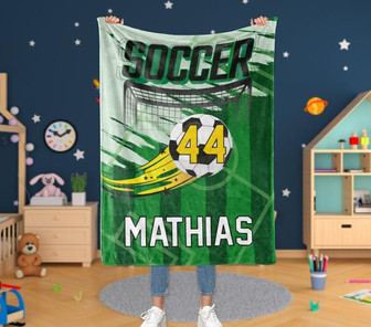 Soccer Lover Blanket, Soccer Boy Birthday Blanket, Custom Name Throw Blanket, Soccer Ball Blanket - Thegiftio