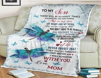 To My Son,Dragonfly Blanket,I Will Always Be With You Love Mom, Gift For Son Family Home Decor Bedding Couch Sofa Soft - Thegiftio UK