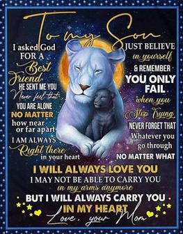 To My Son I Asked God For A Best Friend Mom Lions Moon Galaxy Fleece Blanket Gift For Son From Mom Home Decor - Thegiftio UK