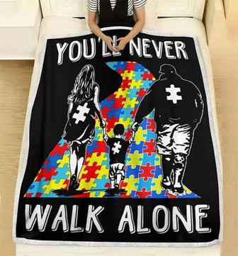 To My Son Autism Awareness Blanket You'll Never Walk Alone Great Customized Gift For Birthday Christmas Thanksgiving - Thegiftio