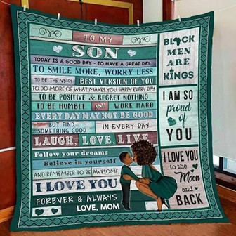 To My Son Black Boy So Proud Of You Black Mom Gift Fleece Blanket Gift For Son Home Decor Bedding Couch Sofa Soft - Thegiftio UK