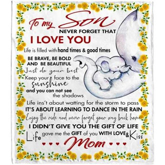 To My Son Be Braver Be Bold And Be Beutiful Mom Elephant Fleece Blanket Gift For Son Home Decor Bedding Couch Sofa Soft - Thegiftio UK