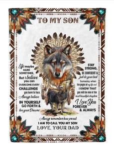 To My Son I Am To Call You My Son Wolf Native Blanket Gift For Son From Dad Birthday Gift Home Decor Bedding Couch - Thegiftio UK