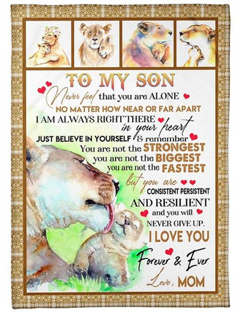 To My Son Consistent Persistent And Resilient Fleece Blanket Animals Gift For Family,Birthday,Daughter,Son,Lion - Thegiftio UK
