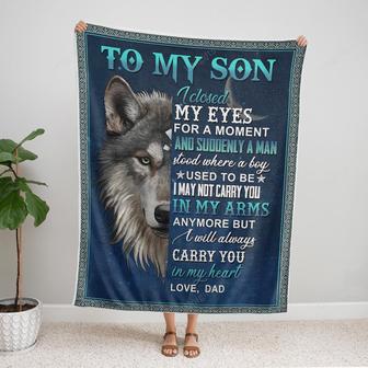 To My Son From Dad Wolf I Closed My Eyes Fleece Blanket Gift For Son Birthday Gift Home Decor Bedding Couch Sofa Soft - Thegiftio UK