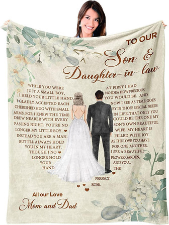 To My Son and Daughter in Law Gifts Ideas on Wedding Day from Mom Dad - Wedding Engagement Birthday Gifts for Son and Daughter in Law Throw Blanket - Thegiftio
