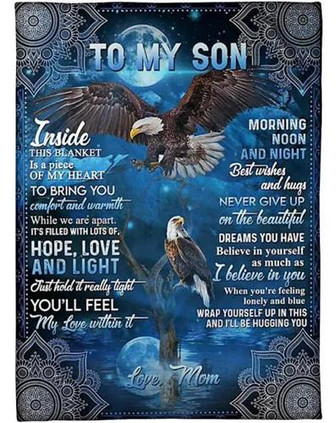 To My Son Eagle Morning Noon And Night Fleece Blanket Gift For Son From Mom Home Decor Bedding Couch Sofa Soft - Thegiftio UK