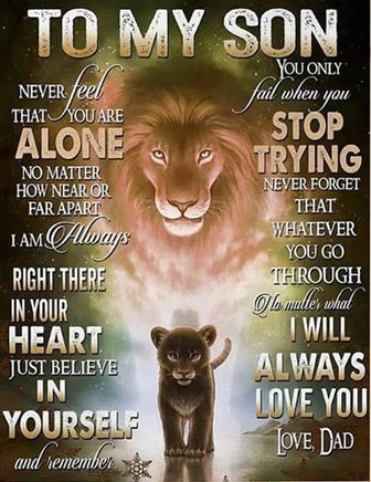 To My Son You Only Fail When You Stop Trying Dad Lion Premium Fleece Blanket Gift For Son Home Decor Bedding Couch - Thegiftio