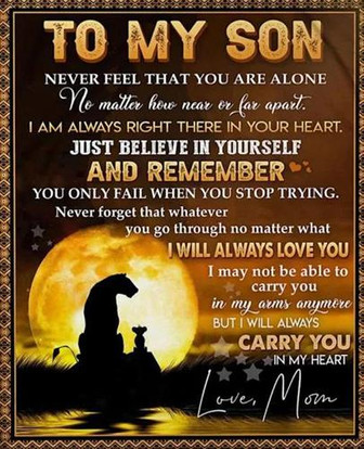 To My Son Never Feel That You Are Alone Mom Lion Yellow Fleece Blanket Gift For Son Home Decor Bedding Couch Sofa Soft - Thegiftio UK