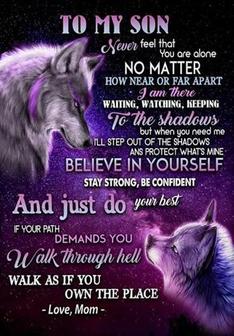 To My Son Never Feel That You Are Alone Mom Purple Wolves Galaxy Premium Fleece Blanket Gift For Son From Mom Home Decor - Thegiftio UK