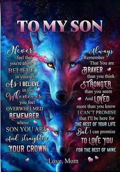 To My Son Never Feel That You're Alone Mom Wolves Galaxy Fleece Blanket Gift For Son Home Decor Bedding Couch Sofa Soft - Thegiftio UK