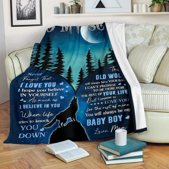 To My Son Fleece Blanket, This Old Wolf Will Always Have Your Back Gift For Son From Mom Birthday Gift Home Decor - Thegiftio UK