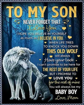 To My Son Never Forget That I Love You Mom Wolves Forest Blue Fleece Blanket Gift For Son From Mom Home Decor - Thegiftio UK