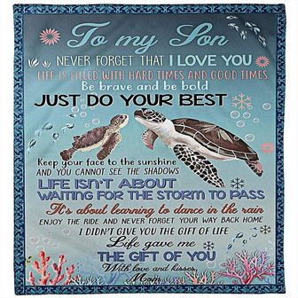 To My Son Never Forget That I Love You Turtle Fleece Blanket Gift For Son From Mom, Birthday Gift Home Decor - Thegiftio UK