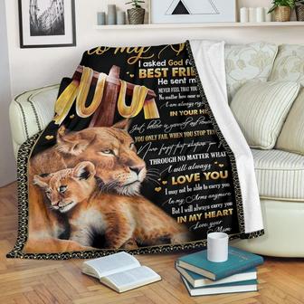 To My Son Lion & God Fleece Blanket, I Asked God For a Best Friend Gift For Son From Mom Birthday Gift Home Decor - Thegiftio UK
