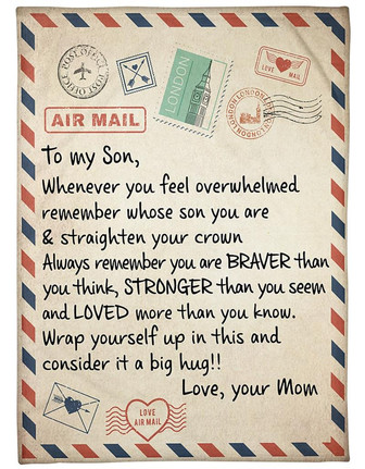 To my Son at London Air Mail Fleece Blanket, Consider It A Big Hug Best Gift For Son From Mom Birthday Gift Home Decor - Thegiftio UK