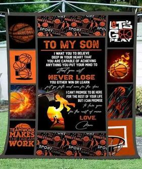 To My Son Never Lose Your Either Win Or Learn Basketball Fleece Blanket Gift For Son From Mom Home Decor Bedding Couch - Thegiftio UK