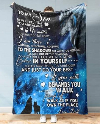 To My Son I Am There Waiting, Watching, Keeping Wolf Blanket Fleece Blanket Gift For Son From Dad Home Decor - Thegiftio UK