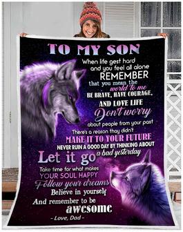 To My Son Remember To Be Awesome Fleece Blanket, Christmas Gift, Birthday Gift, New Year Gift, Love From Dad - Thegiftio UK