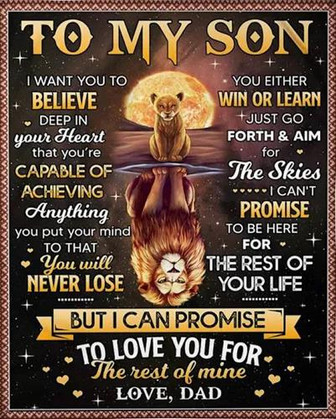 To My Son I Want You To Believe Deep In Your Heart Dad Lions Glitter Black Fleece Blanket Gift For Son Home Decor - Thegiftio