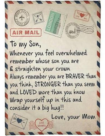 To My Son Whenever You Feel Mom Air Mail Fleece Blanket Gift For Son From Mom Home Decor Bedding Couch Sofa Soft - Thegiftio