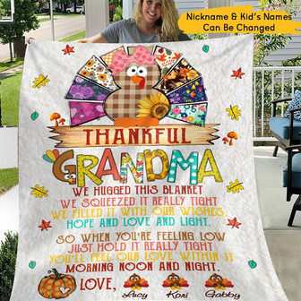 Thankful Grandma With Grandkids Blanket, Thankful Gift For Grandma Nana Gigi - Thegiftio UK