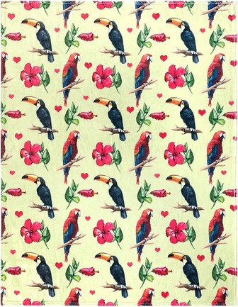 Tropical Birds Throw Blanket, Adorable Parrot and Toucan Blanket for Girls, Women and Children, Fleece Tropical Bird Blanket for Bed or Couch - Thegiftio