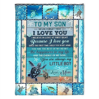 Turtle To My Son,You Are Always My Little Boy,Soft Blanket, Fleece Blanket.Gift for Son Family Home Decor Bedding Couch - Thegiftio UK