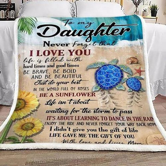 Turtle Sunflower To My Daughter With Love And Kisses Mom Fleece Blanket Home Decor Bedding Couch Sofa Soft - Thegiftio UK