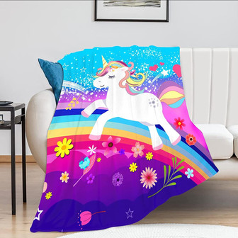 Unicorn Blanket Gifts for Girls Cute Fleece-Flannel Blanket for Girls Women Birthday, Rainbow Colors - Thegiftio