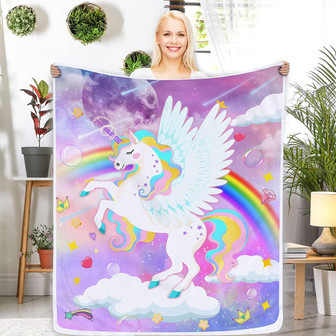 Unicorn Blanket Gifts for Girls, Rainbow Soft Cozy Warm Flannel Blanket for Kids Girls, Unicorn Blanket for Sofa Bed Living Room - Thegiftio