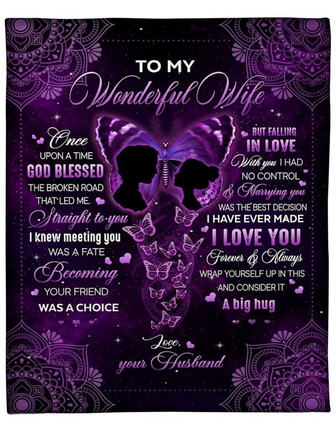 Valentine Blanket, To My Wonderful Wife Once Upon A Time God Blessed Purple Mandala Butterly Valentine Blanket - Thegiftio UK