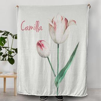 Vintage Looking Tulip Blanket, Name Blankets, Customized Bedding, Couch Throws for Apartments, Gifts for Bridesmaids, Pink Blankets for Girl - Thegiftio UK
