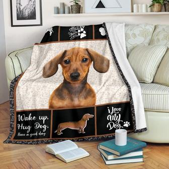 Wake Up Hug Dog Have A Good Day Dachshund Dog Blanket, Cute Dachshund Dog Blanket, Funny Dachshund Dog Blanket - Thegiftio UK