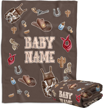 Western Baby Blankets, Personalized Name Western Baby Blanket, Wild West Baby Boy Swaddle Blanket, Baby Cowboy Blankets - Thegiftio