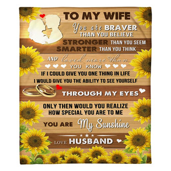 To My Wife Braver Stronger Sunflower Couple Rings Fleece Blanket Family Gift Home Decor Bedding Couch Sofa Soft - Thegiftio UK
