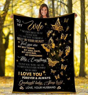 To My Wife You Are My Companion Fleece Blanket Animal Gift For Family,Birthday,Couple,Wife,Butterflies Lover Gift - Thegiftio UK