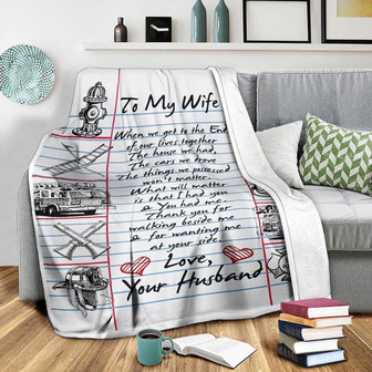 To My Wife Fireman Firefighter Family Love Letter,Love Your Husband, Gift For Wife Family Home Decor Bedding Couch - Thegiftio UK