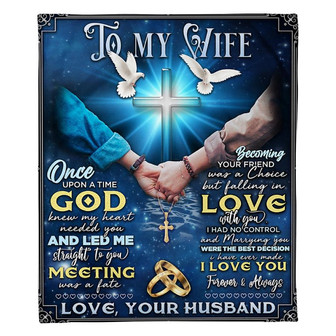 To My Wife Hand In Hand Blue Cross Fleece Blanket Family Gift Home Decor Bedding Couch Sofa Soft And Comfy Cozy - Thegiftio