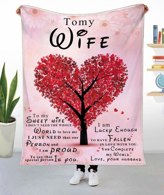 to My Wife Heart Tree Fallen In Love With You Fleece Blanket, Gift For Wife From Husband Birthday Gift Home Decor - Thegiftio